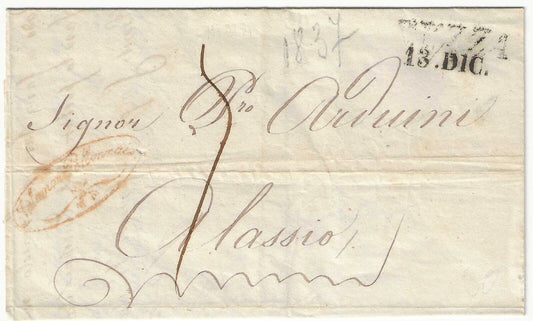 Sardegna - Lettera prefilatelica per Alassio con annullo Nizza 13 LUG 1837