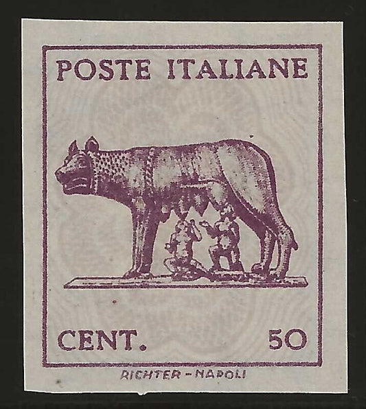 1943 Repubblica Sociale (RSI) - 50 c. Lupa Capitolina non dentellato senza gomma