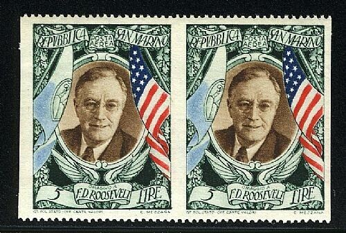 1947 Saint-Marin - 5 L. Roosevelt PA en paire non dentelée verticale MNH**