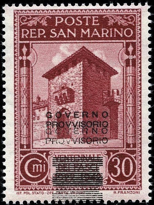 1943 San Marino - 30 c. Governo Provvisorio soprastampa doppia MNH**