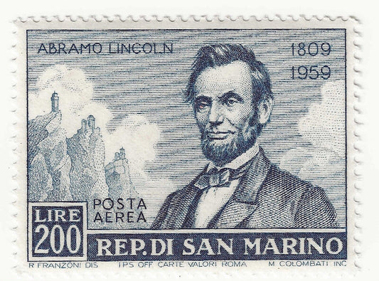 1959 - Saint-Marin - 200 L. Airmail Anniversaire de naissance de Lincoln MNH**