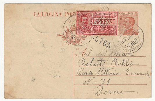 1922 Regno d'Italia - Espresso 60 cent. rosso su cartolina viaggiata pneumatica