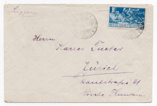 Kingdom - 1.25 L. blue death F. Ferrucci isolated on envelope for Switzerland