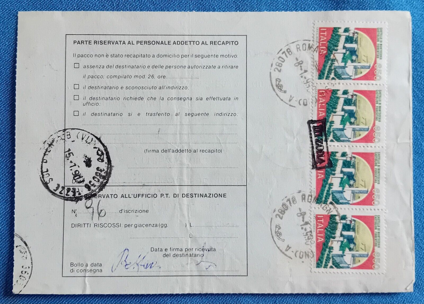 Repubblica - Postal Parcel Bulletin with 650 L stripe, Castelli series