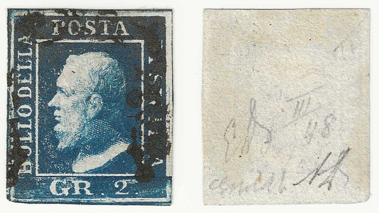 1859 Antichi Stati (Sicilia) - 2 gr. III tavola azzurro scurissimo pos. 48 usato