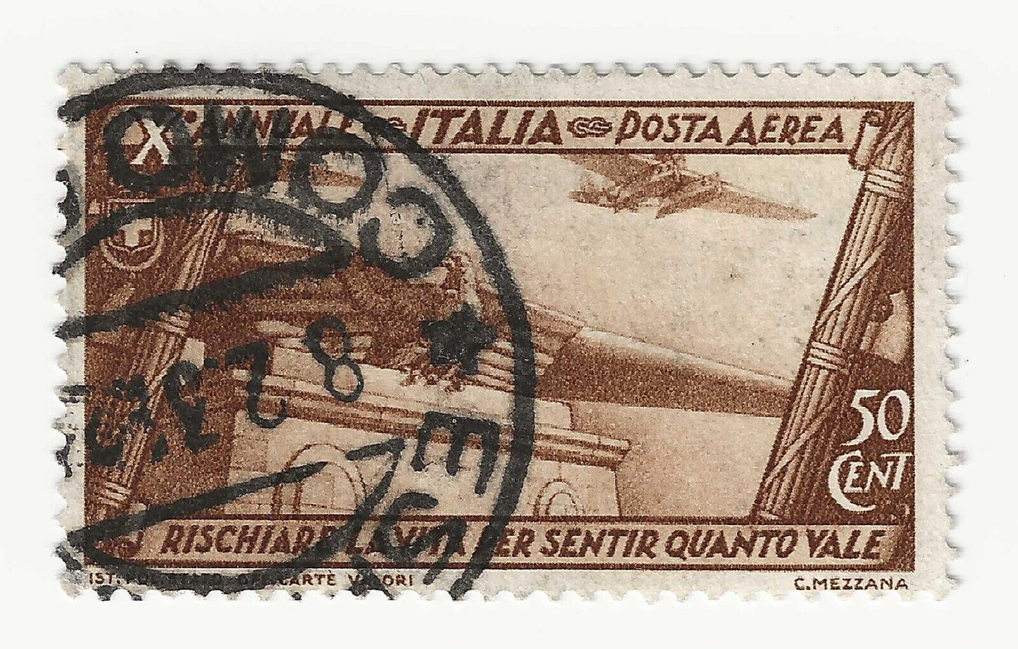 1932 Regno d'Italia - 50 c. bruno Decennale Marcia su Roma Posta Aerea usato