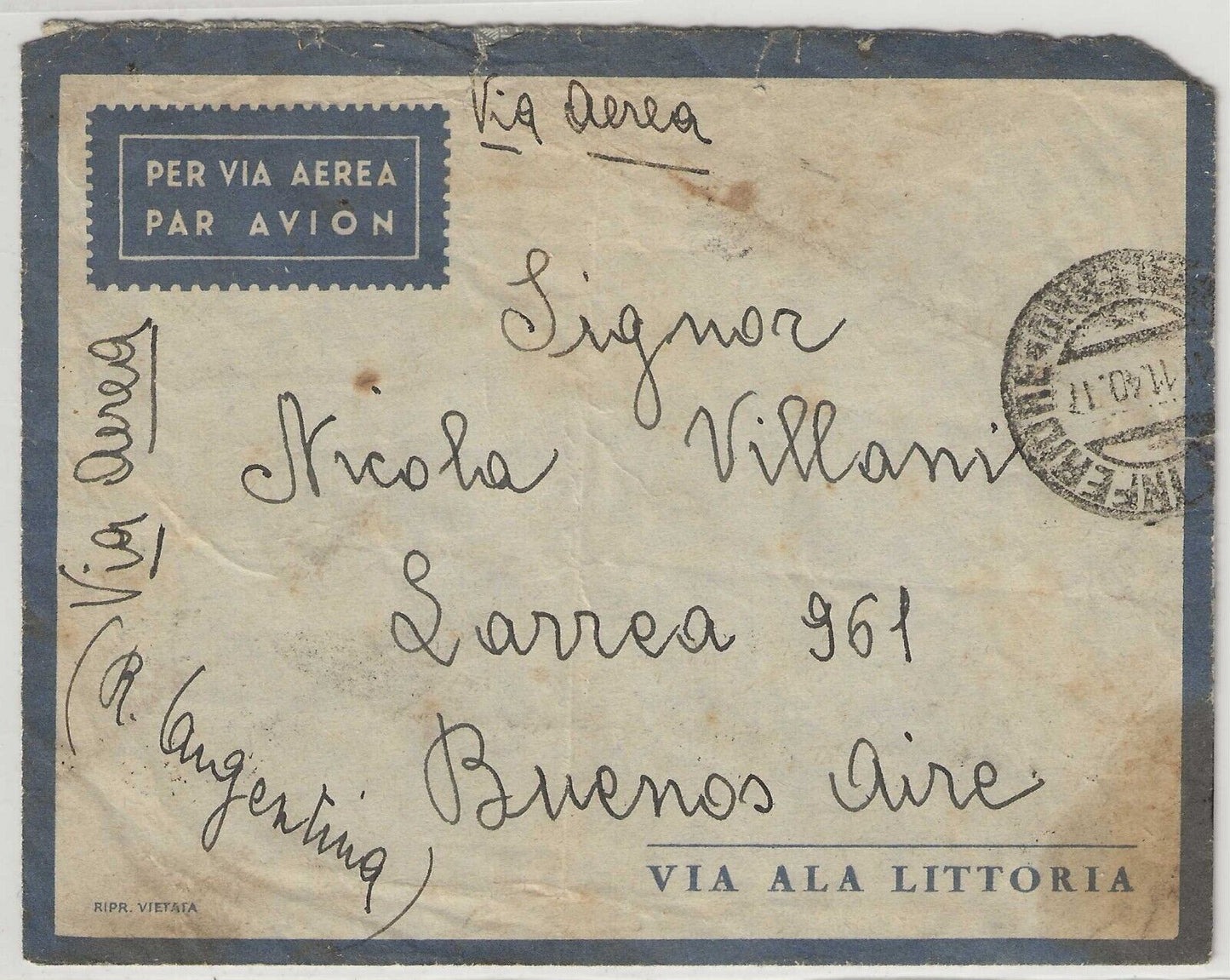 Regno d'Italia - Busta Per Buenos Aires da Nocera Inferiore con blocco 1 L. 1929