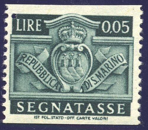 1945 San Marino - 0,05 L. Segnatasse non dentellato orizzontalmente MNH**