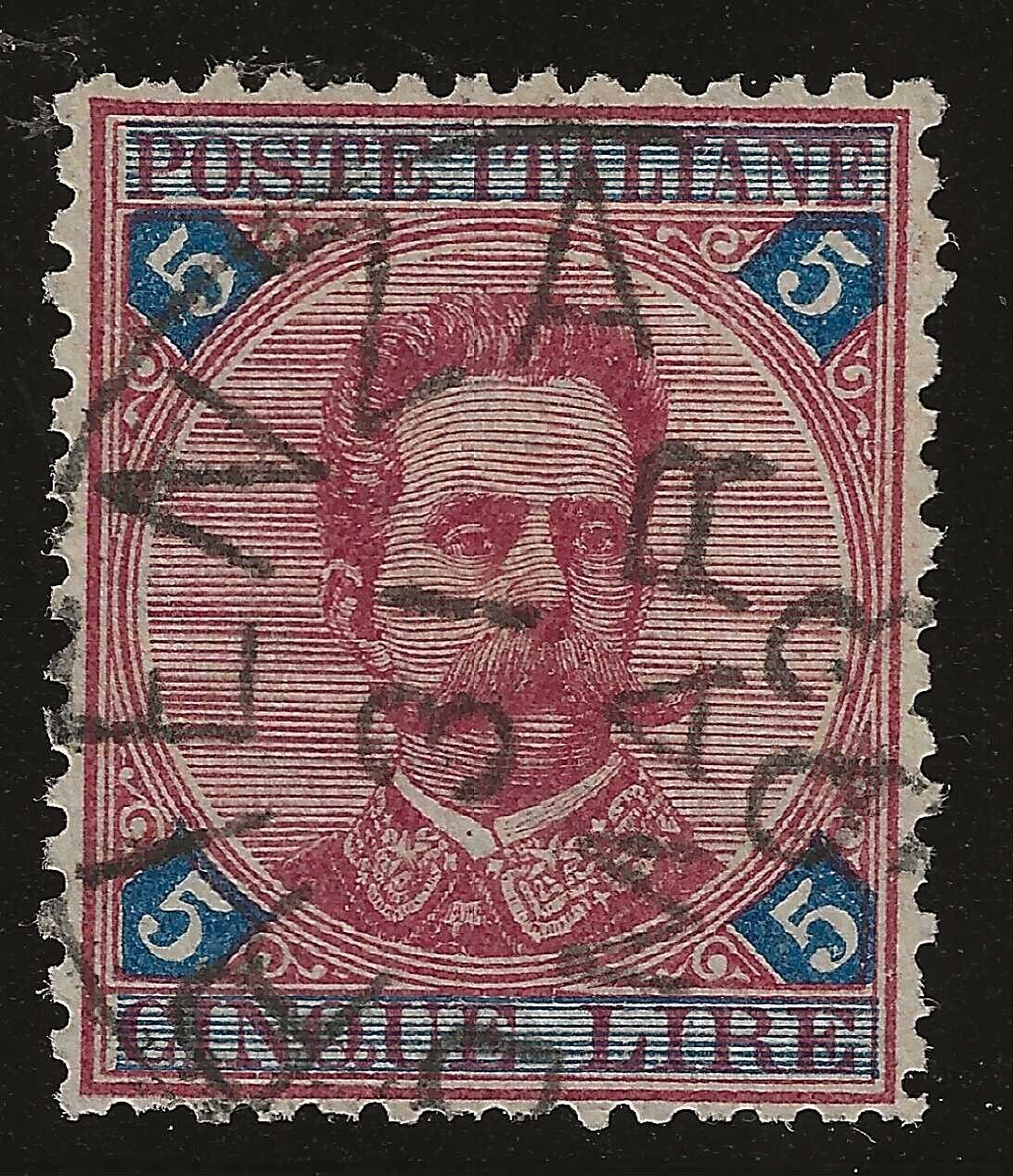 1891 Kingdom of Italy - 5 L. Umberto carmine and blue original used cancellation