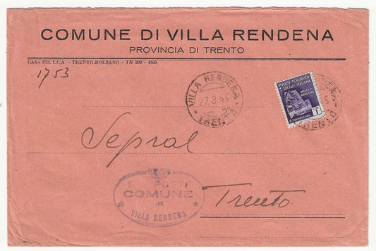 Uso tardivo Repubblica Sociale (RSI) - 1 L. Monumenti 1944 isolato su busta