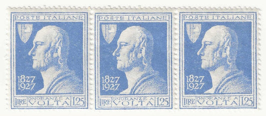 1927 Regno d'Italia - Striscia di tre valori 1,25 L. Alessandro Volta MNH**