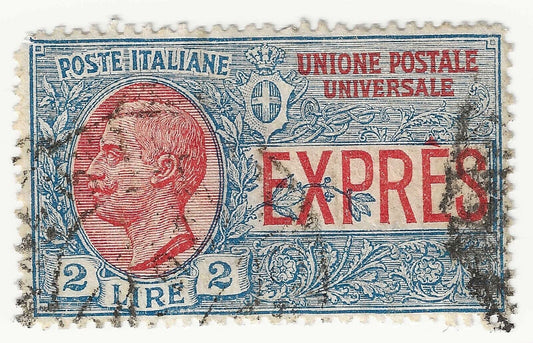 1925 Regno d'Italia - Espressi, 2 L. azzurro e rosso usato