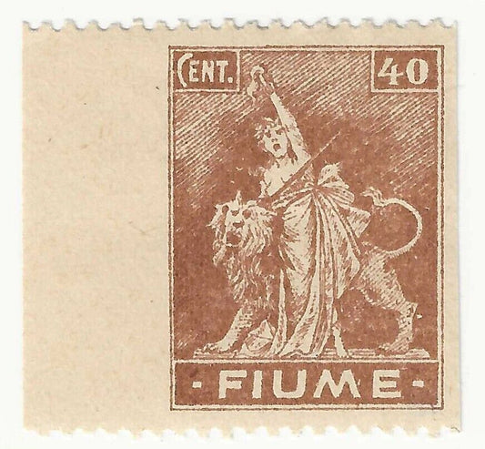 1919 Fiume - 40 c. bruno (Carta C) con gomma non dentellato ai lati MH*