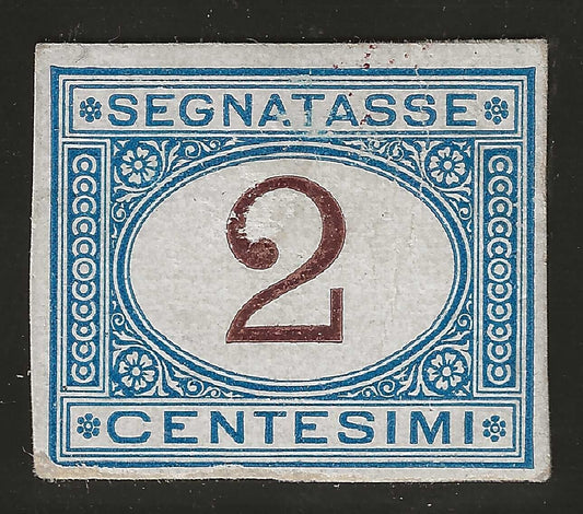 1870 Regno d'Italia - Segnatasse 2 L. prova d'archivio su cartoncino patinato