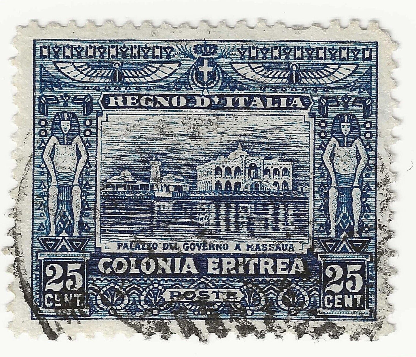 1910 Colonie Italiane (Eritrea) - 25 cent. azzurro Soggetti africani usato