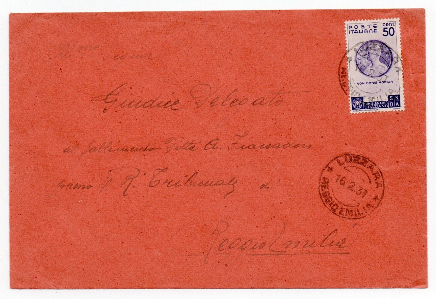 Royaume - 50 s. violette Bimillénaire naissance d'Horace isolée sur enveloppe