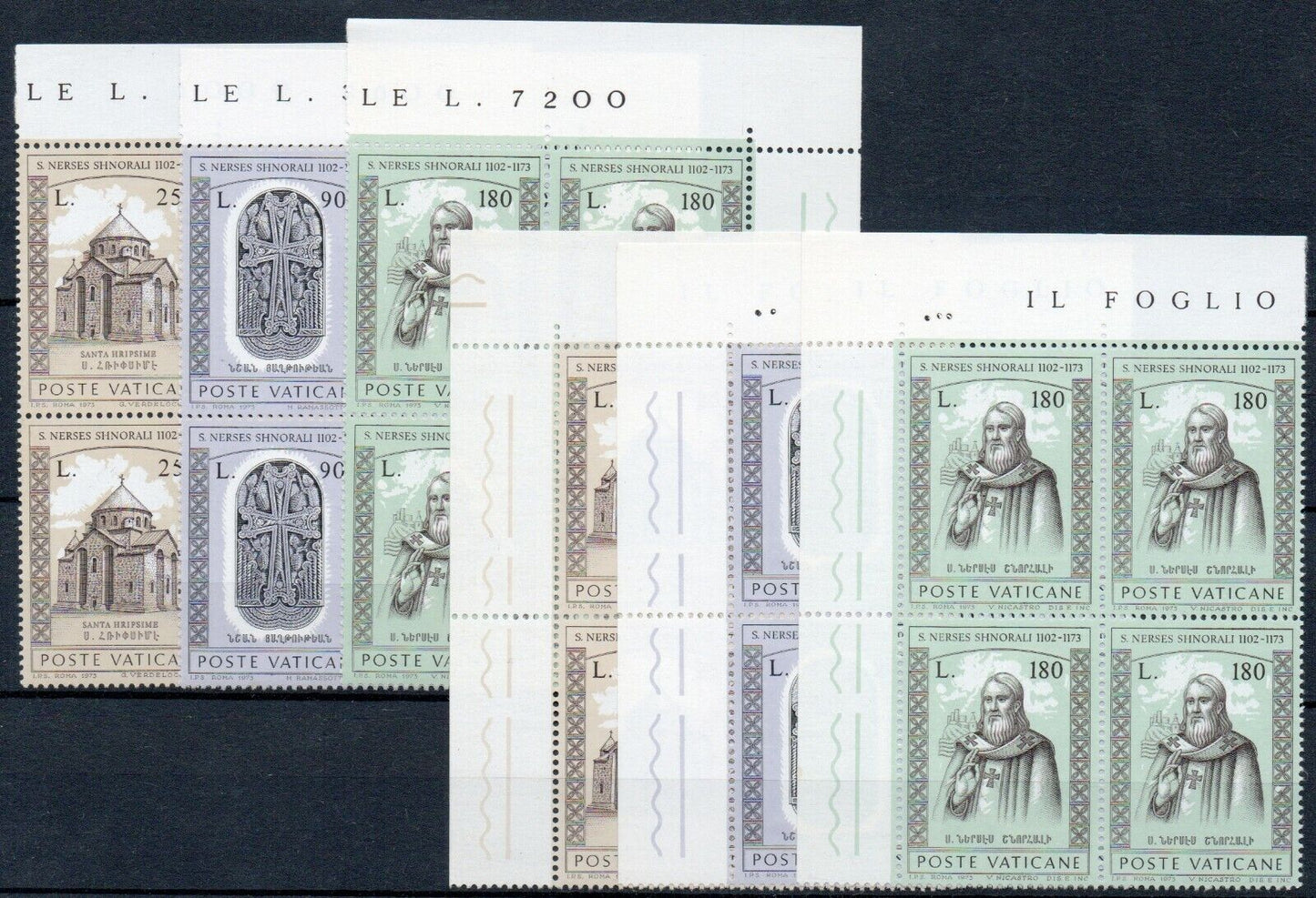 1973 - Città del Vaticano - 800° morte S. Nicastro, 3 serie in blocchi MNH**