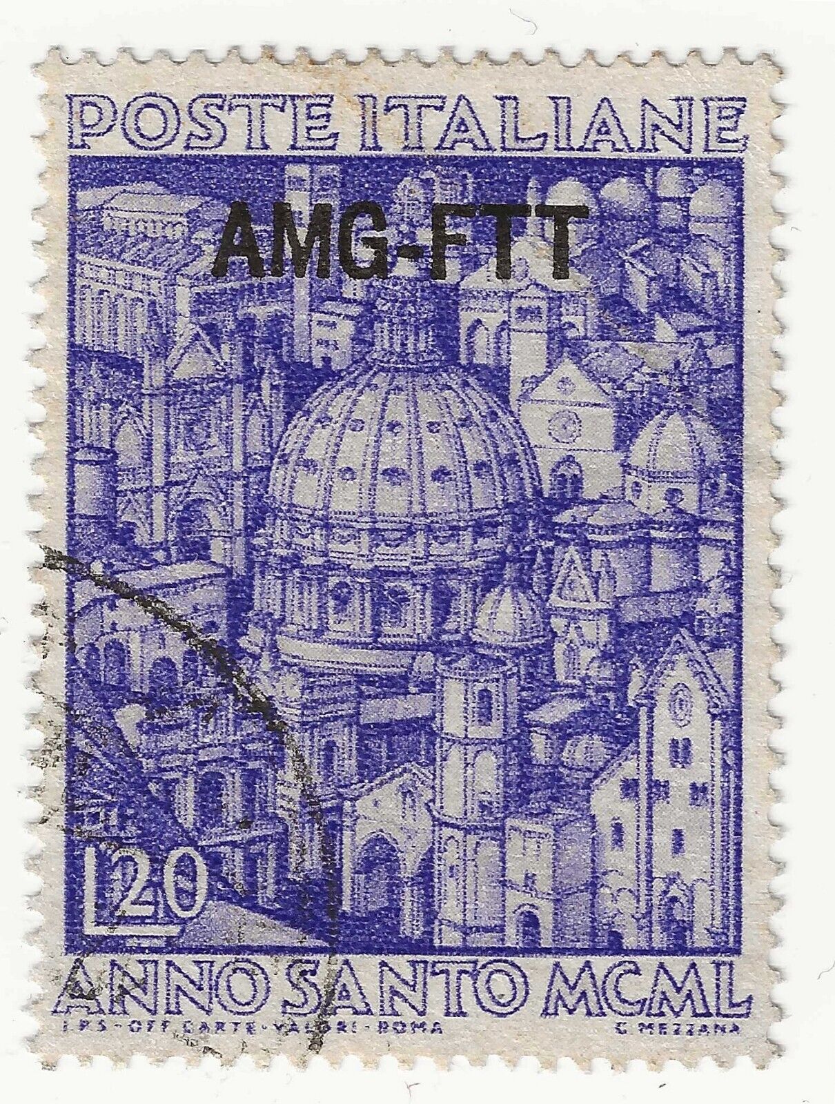 1950 Trieste Zona A (AMG-FTT) - Anno Santo, 20 L. violetto usato