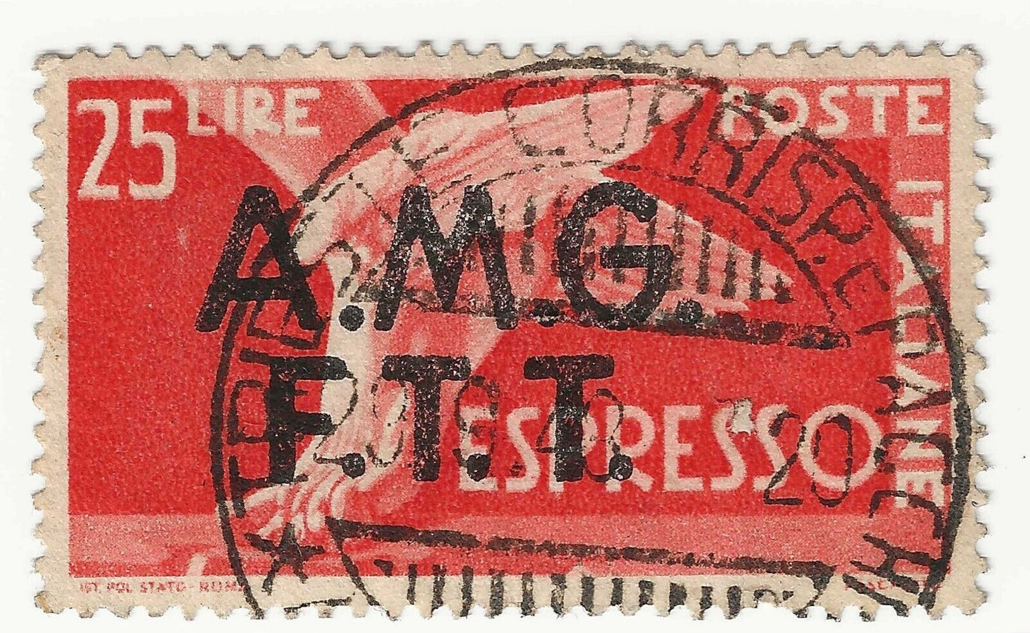 Trieste Zona A (AMG-FTT) - 25 L. Espresso arancio serie "Democratica" usato