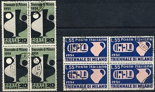 1951 Repubblica italiana - Triennale di Milano quartine complete usate