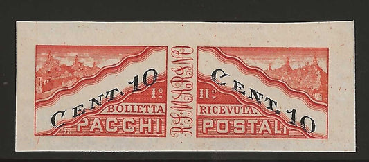 1946 San Marino - 10 cent. Pacchi postali arancio e nero non dentellato MNH**