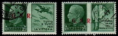 1944 Repubblica Sociale (RSI) - GNR Brescia III tipo soprastampa su effigie