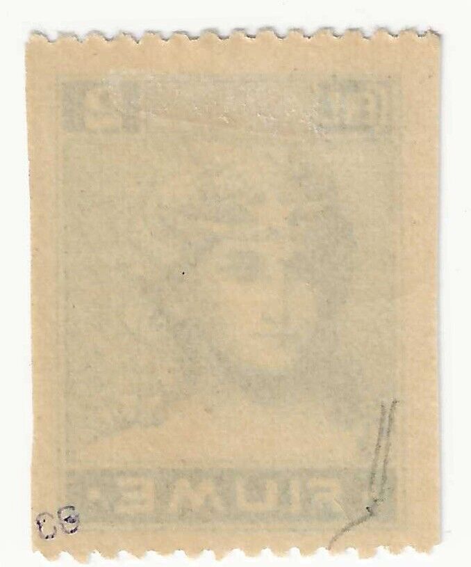 1919 Fiume - 2 C. cobalto (Carta B) con gomma non dentellato ai lati MH*