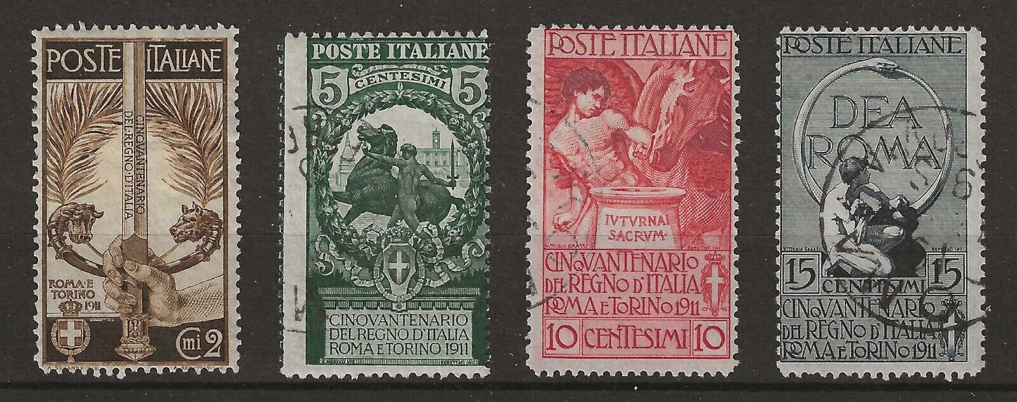 1911 Regno d'Italia - Cinquantenario Unità d'Italia, serie di 4 val. usati