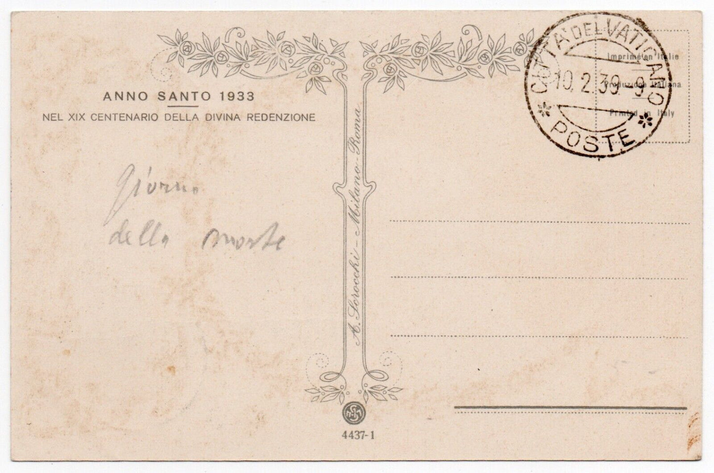 Vaticano -  Cartolina con annullo 10.02.39 morte Pio XI e valori 1933, 1936 e 38