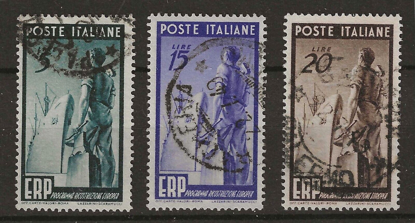 1949 Repubblica - Programma ricostruzione dell'Europa, 3 val. usati