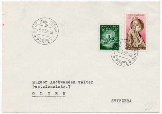 Vaticano - Busta per Svizzera con 35 L. Niccolò V 1955 e 25 L. Posta Aerea 1947