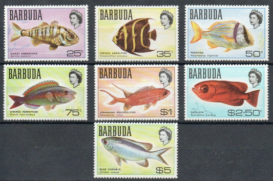 1968/70 - Barbuda (Colonie britannique) - Carte de l'île et des poissons, 7...