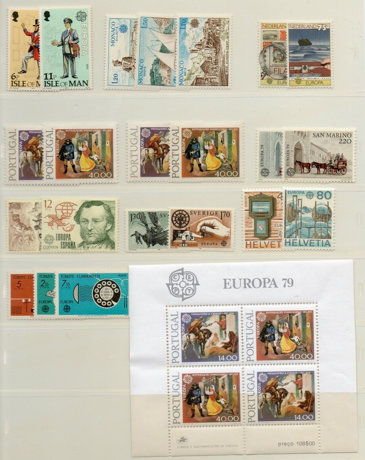 1979 - Europa CEPT (COMPLETO) - Storia postale, 31 paesi 68 v. 1 BF MNH