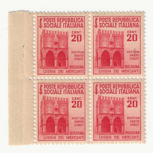 1944-45 Repubblica Sociale (RSI) - Monumenti distrutti blocco 75 cent. MNH**