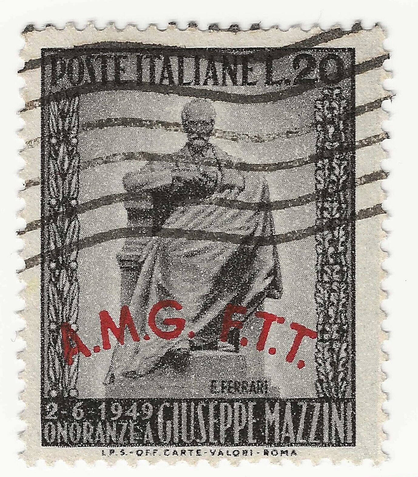 Trieste Zona A (AMG-FTT) - 20 L. grigio e nero Monumento G. Mazzini usato