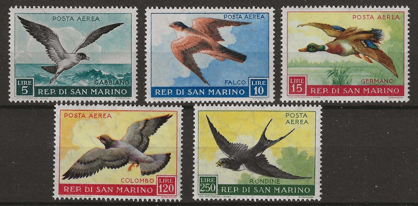 1959 - San Marino - Air Mail, avian fauna 5 MNH values**