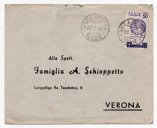 Royaume - 50 s. violet Deux millième anniversaire de la naissance d'Horace isolé sur une enveloppe pour Vérone