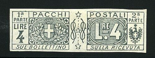 1914/22 Regno d'Italia - 4 L. Pacchi Postali non dentellato MH*