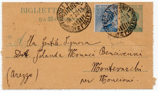 1919 - Regno d'Italia - Cartolina postale, 25 c. Michetti con 25 c. (v. gemelli)