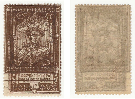 1921 Regno d'Italia - 40 cent. serie Dante doppia stampa una capovolta MH*