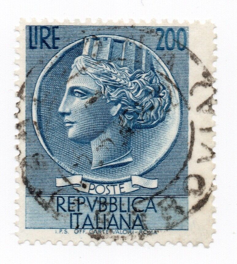 1954 - Repubblica Italiana - "Siracusana" 200 L. con dentellatura spostata dx