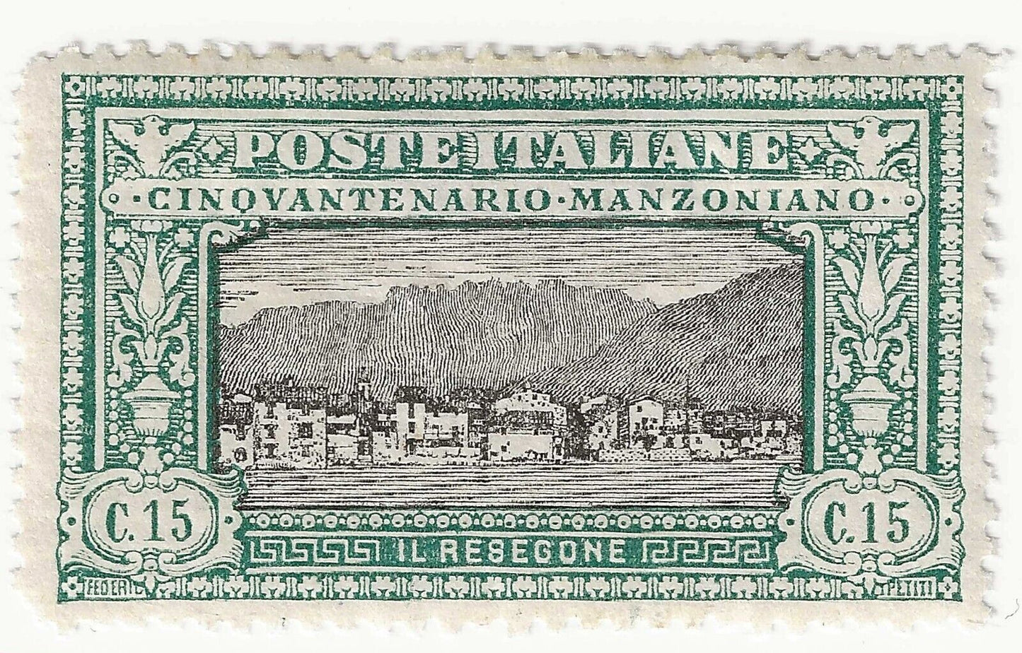 1923 Regno d'Italia - Cinquantenario morte A. Manzoni 15 c. verde e nero MH*