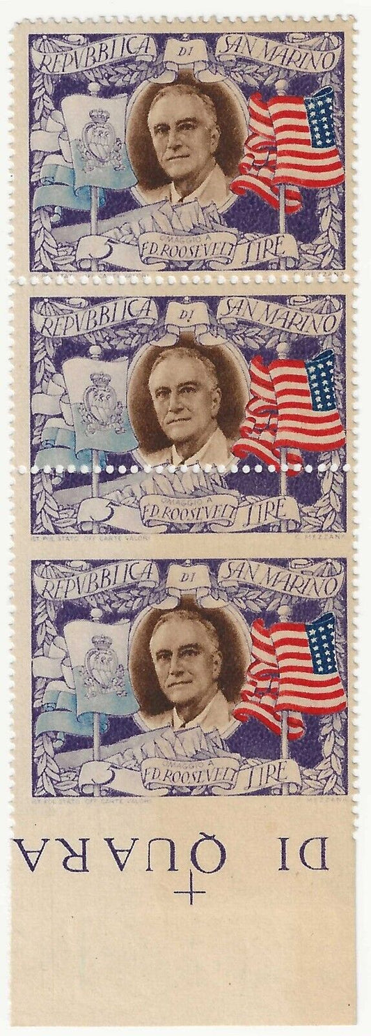 1947 San Marino - 5 L. coppia Roosevelt varietà MNH**