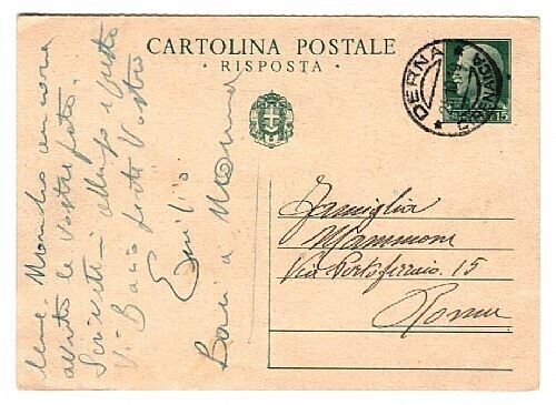 1932 Regno - Cartolina Postale (risposta) 15 c. da Derna Cirenaica a Roma