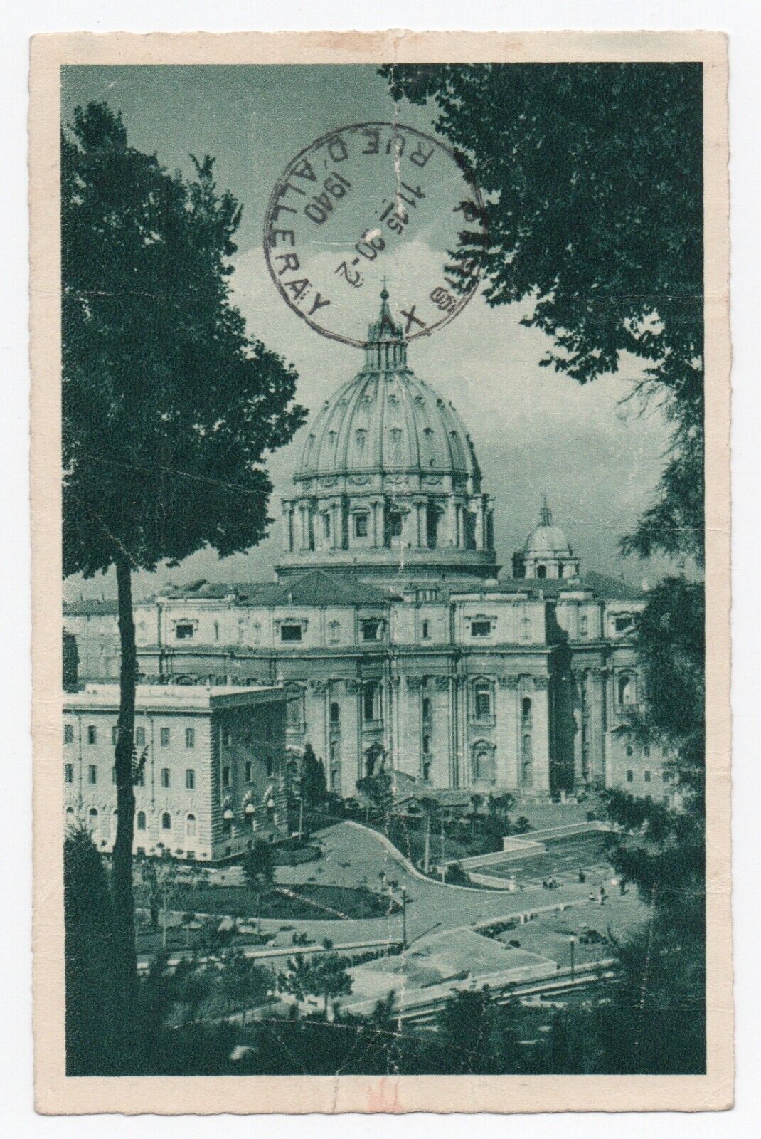 Vaticano - Cartolina con valori "Giardini" 1933 per la Francia annullo 14.2.40