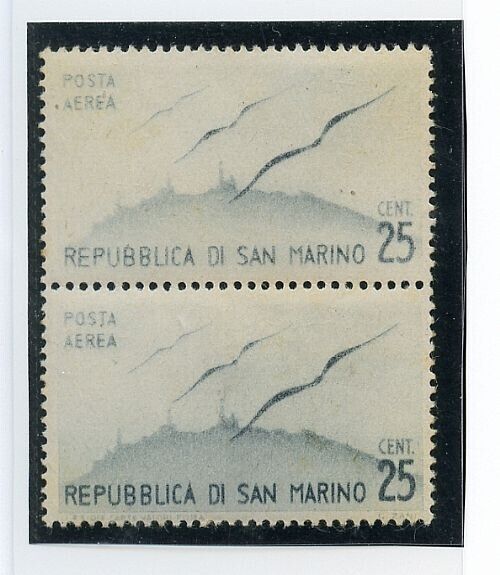 1946 San Marino - Posta aerea vedute 25 cent. coppia stampa evanescente MNH**