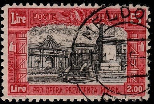 1928 Regno d'Italia - 5 L. Pro Opera Milizia I annullo originale firma G. Colla