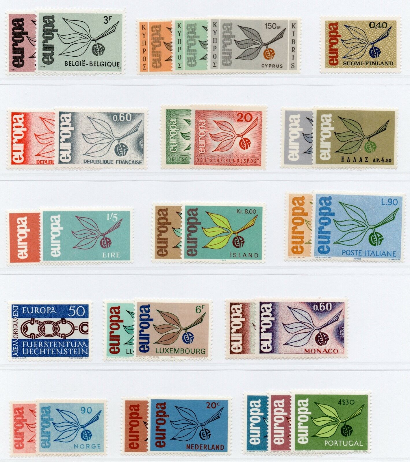 1965 - Europa CEPT (Anno completo) - Ramo, 19 paesi 36 valori MNH**