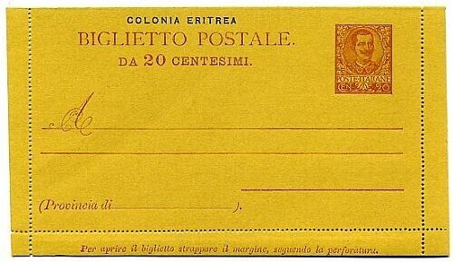 1903 Colonie italiane (Eritrea) - 20 c. Biglietto postale serie Floreale nuovo