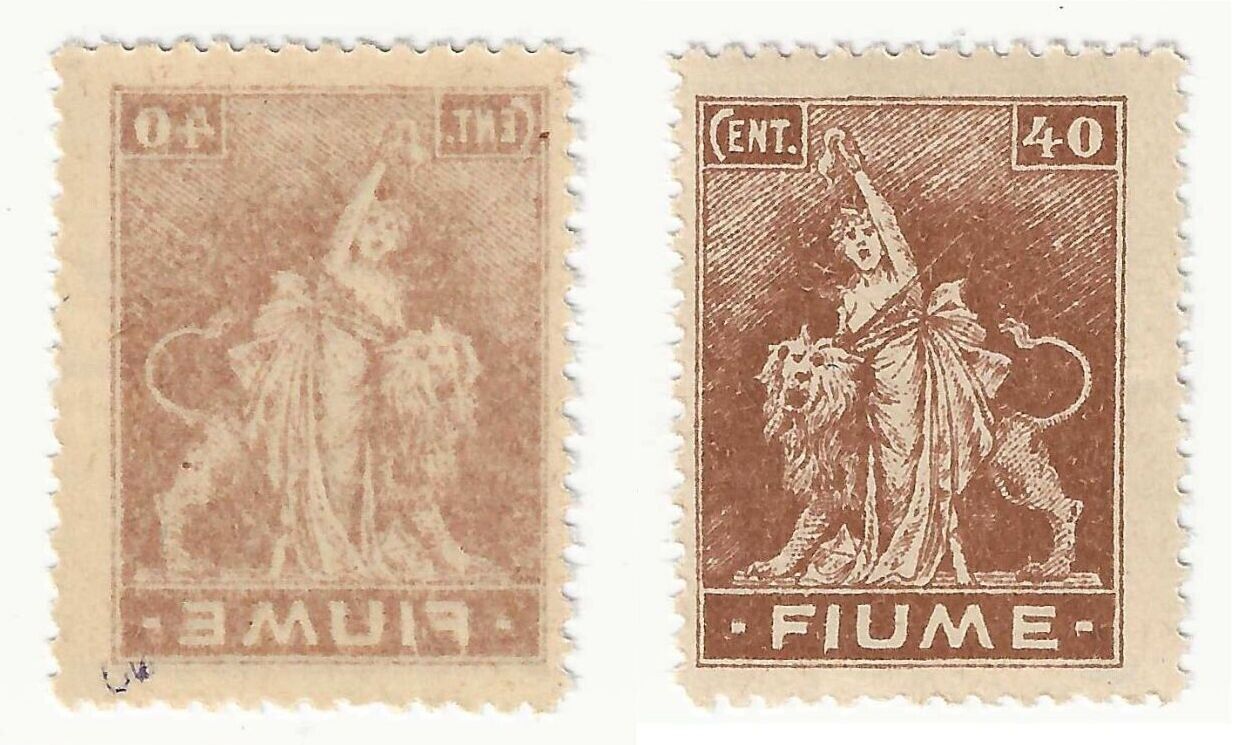 1919 Fiume - 40 c. bruno (Carta C) con decalco MNH**